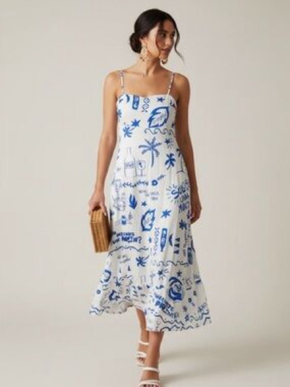 Paper Heart Women Blue Cream Mas Vino Por Favor Open Back Midi Dress Size S